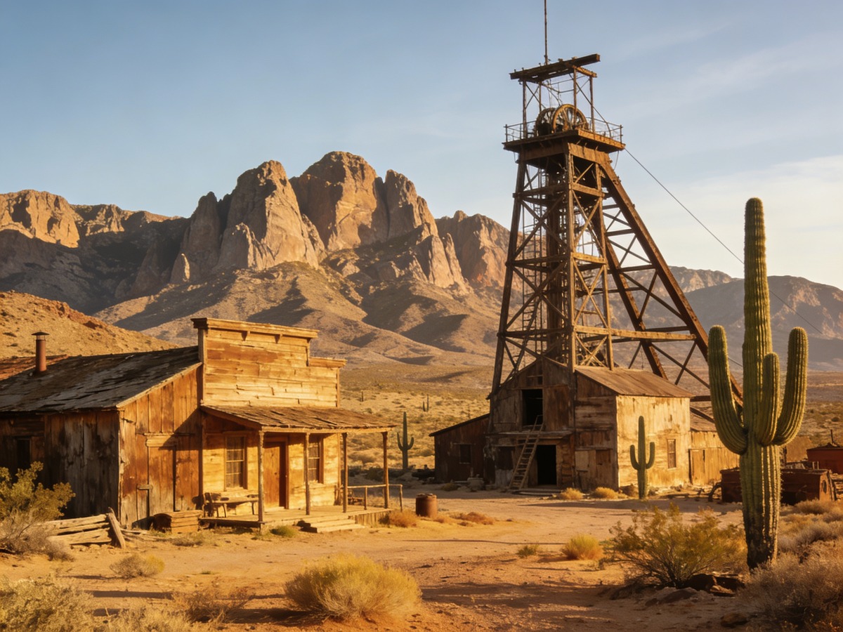 Geisterstädte USA: Die 7 schönsten Ghost Towns 2026 7 Goldfield Ghost Town in Arizona vor den Superstition Mountains