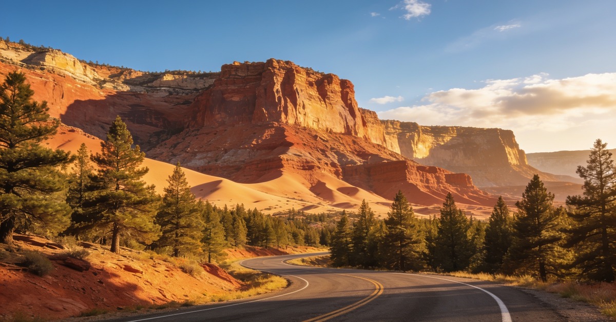 America the Beautiful Pass: Nationalpark-Landschaft im US-Südwesten mit Canyon und Scenic Road