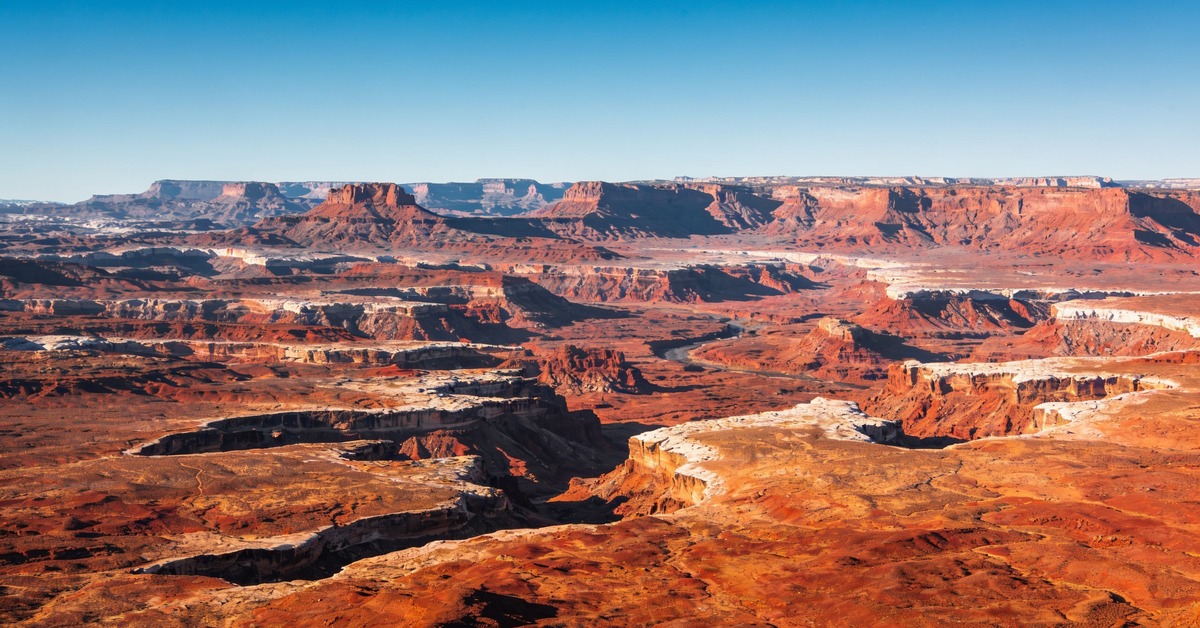 Canyonlands Nationalpark, Grand View Point mit endlosen roten Canyons