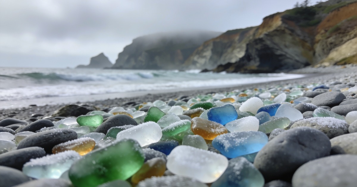 Glass Beach Kalifornien: buntes Sea Glass am Strand von Fort Bragg vor der Mendocino-Küste